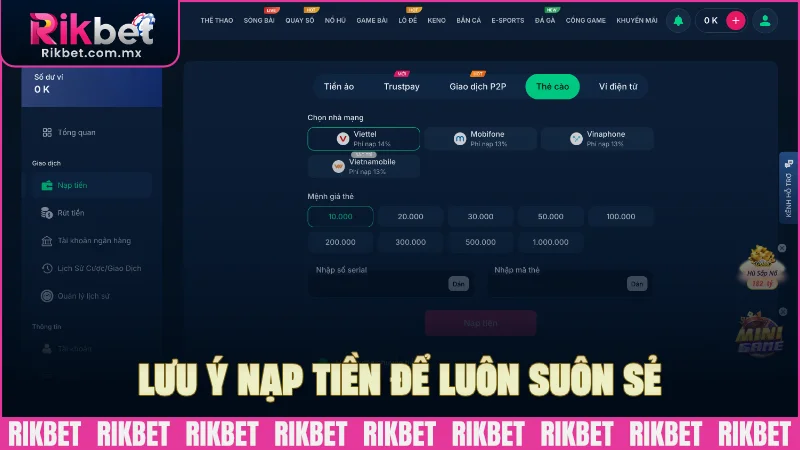 Lưu ý giúp thao tác nạp tiền diễn ra suôn sẻ
